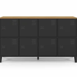 Buffet casier 8 portes en métal noir avec plateau bois 139 cm*IDMarket Outlet