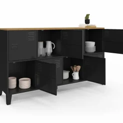 Buffet casier 8 portes en métal noir avec plateau bois 139 cm*IDMarket Outlet