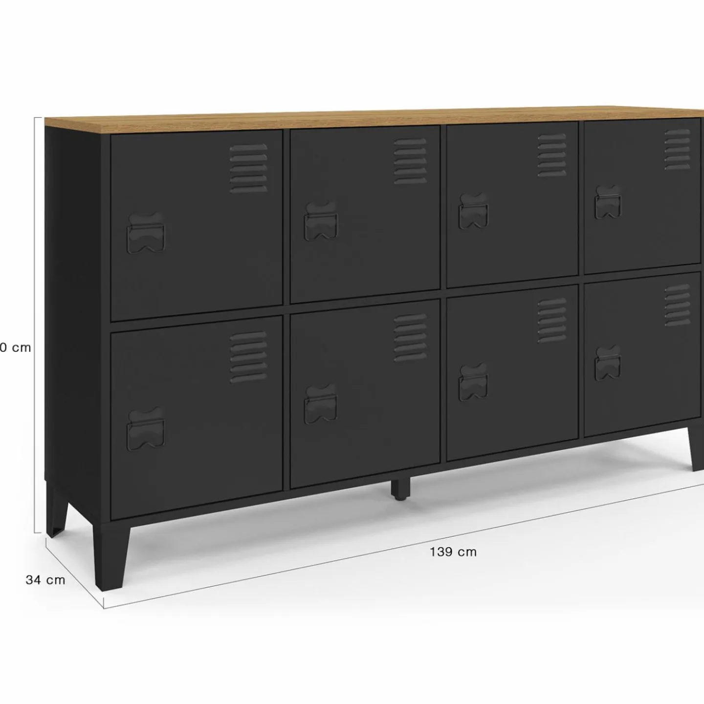 Buffet casier 8 portes en métal noir avec plateau bois 139 cm*IDMarket Outlet