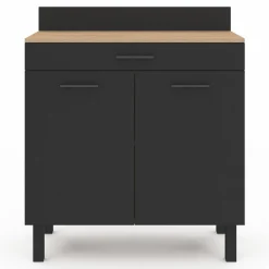 Buffet casserolier de cuisine de 80 cm avec 2 portes, 1 tiroir et un plan de travail façon hêtre*IDMarket Discount