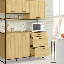 Buffet casserolier de cuisine 140 cm 5 portes + 3 tiroirs design industriel*IDMarket Sale