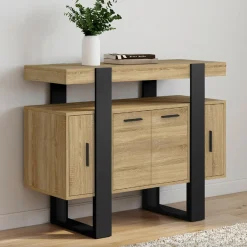 Buffet 100cm 4 portes bois et noir avec étagère*IDMarket New
