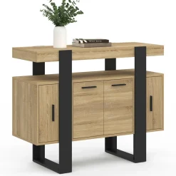Buffet 100cm 4 portes bois et noir avec étagère*IDMarket New