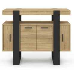 Buffet 100cm 4 portes bois et noir avec étagère*IDMarket New