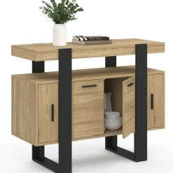 Buffet 100cm 4 portes bois et noir avec étagère*IDMarket New