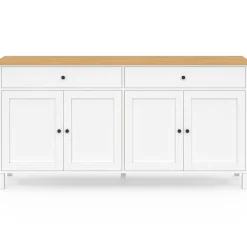 Buffet 160cm 4 portes et 2 tiroirs blanc et plateau bois*IDMarket Outlet
