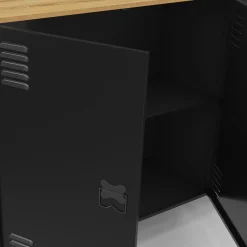 Buffet 160cm ESTER 4 portes en métal noir plateau bois design industriel*IDMarket Clearance