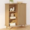 Buffet d'appoint 70 cm bois effet lattes et tasseau avec 3 étagères et placard*IDMarket Outlet