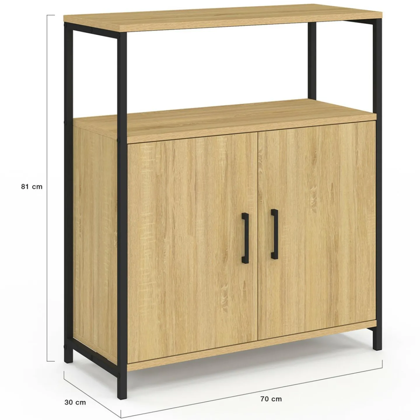 Buffet d'appoint 1 niche et 2 portes 70 cm design industriel*IDMarket