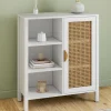 Buffet d'appoint 3 étagères et placard de 70 cm blanc avec cannage*IDMarket Discount