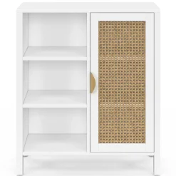 Buffet d'appoint 3 étagères et placard de 70 cm blanc avec cannage*IDMarket Discount