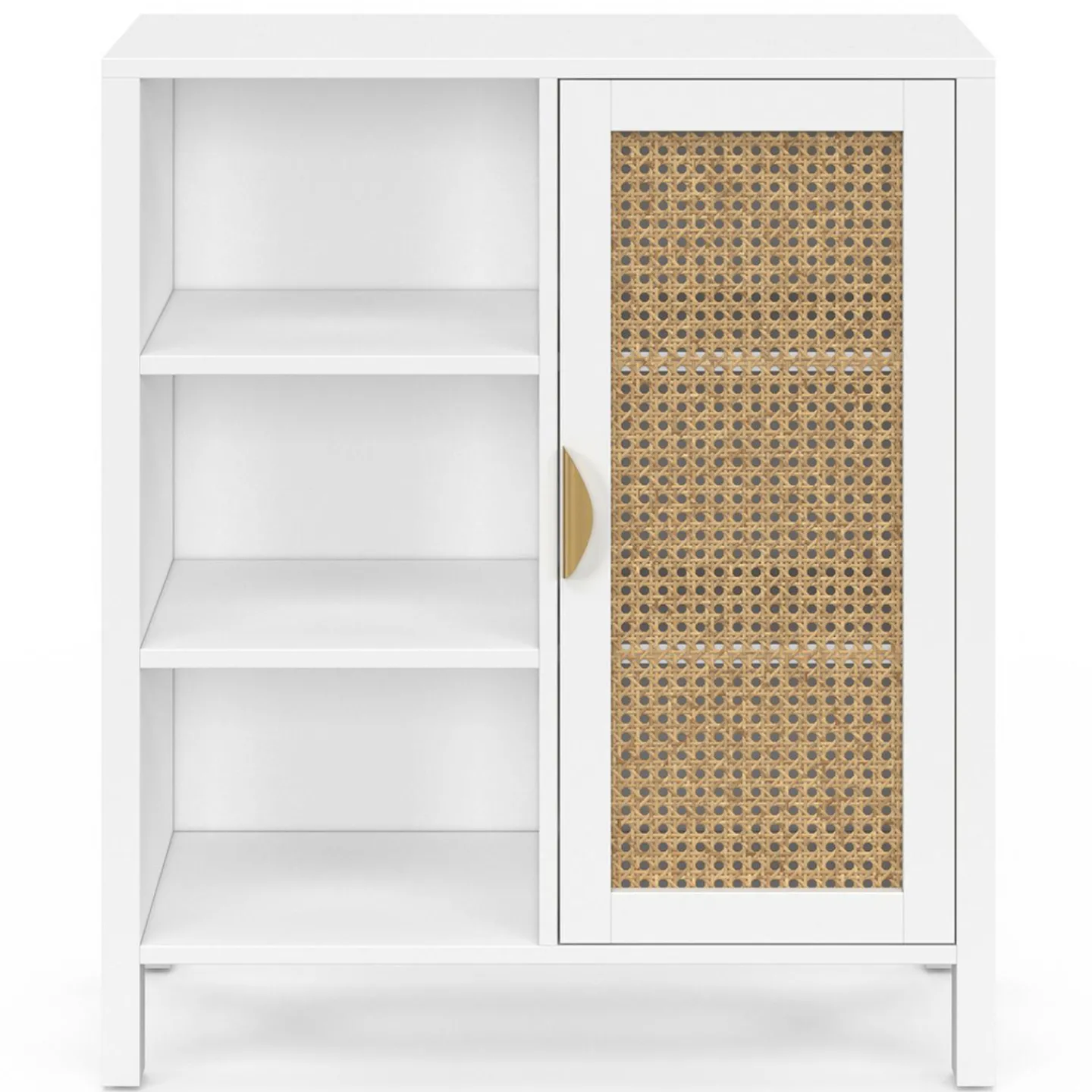 Buffet d'appoint 3 étagères et placard de 70 cm blanc avec cannage*IDMarket Discount