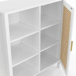 Buffet d'appoint 3 étagères et placard de 70 cm blanc avec cannage*IDMarket Discount