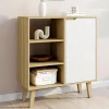 Buffet d'appoint 3 étagères et placard 70 cm blanc et bois façon hêtre*IDMarket New