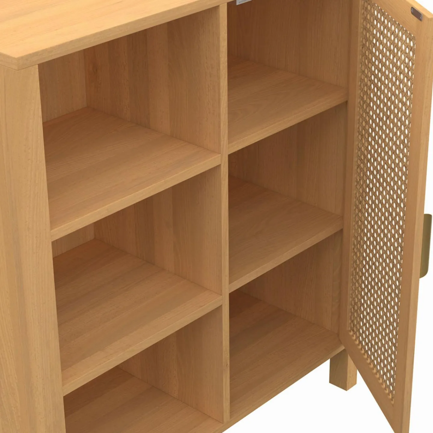 Buffet d’appoint cannage avec 3 étagères et placard 70 cm*IDMarket