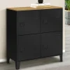 Buffet d'appoint casier 70 cm 4 portes en métal noir plateau bois design industriel*IDMarket
