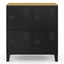 Buffet d'appoint casier 70 cm 4 portes en métal noir plateau bois design industriel*IDMarket