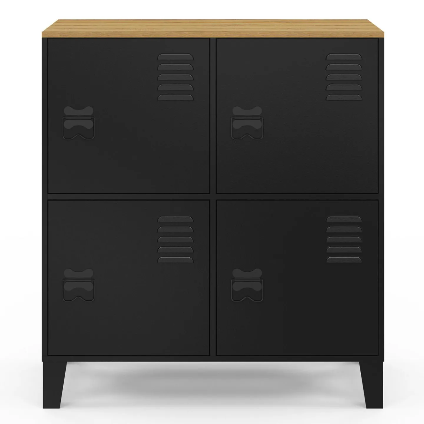 Buffet d'appoint casier 70 cm 4 portes en métal noir plateau bois design industriel*IDMarket