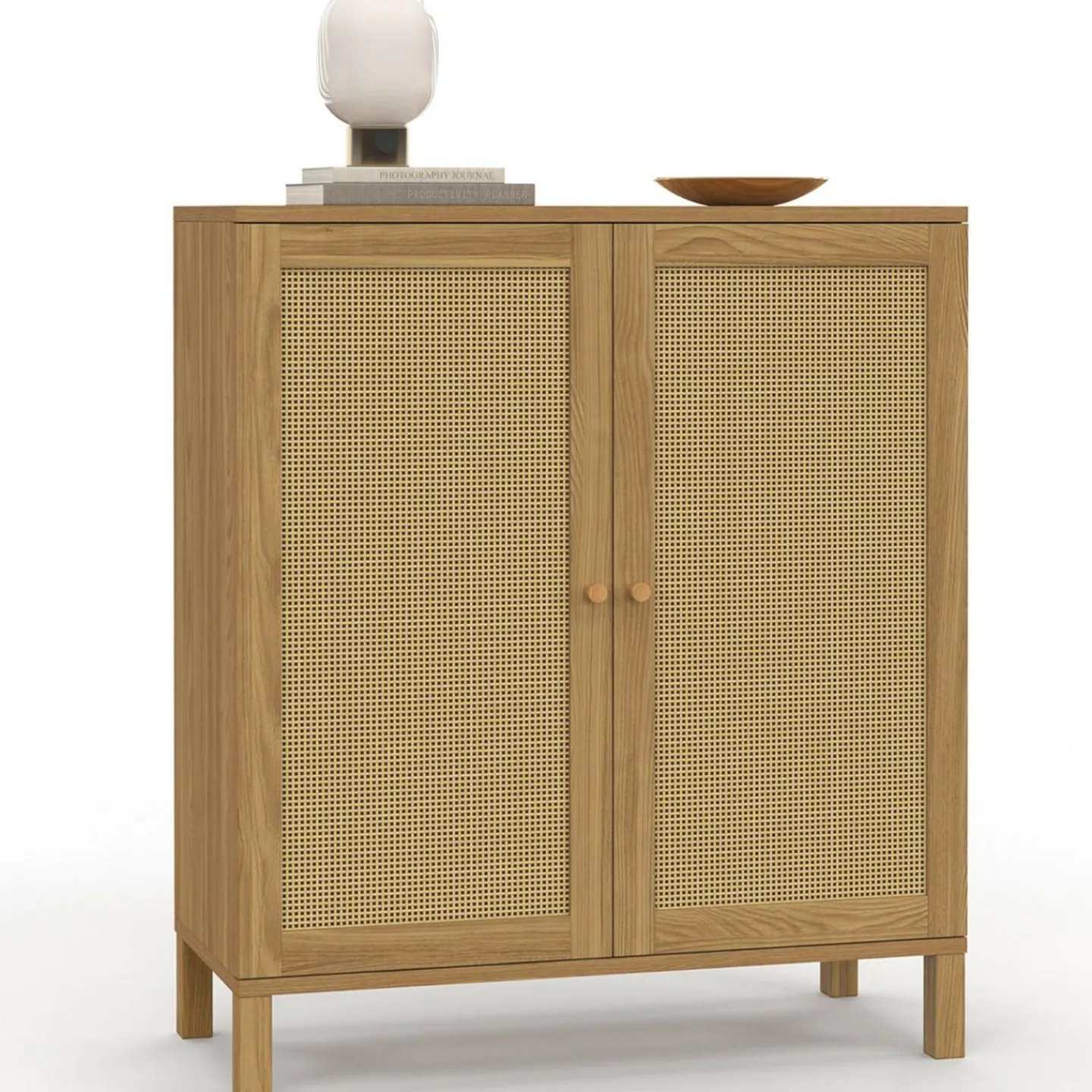 Buffet d'appoint vintage 70 cm 2 portes effet cannage*IDMarket Clearance