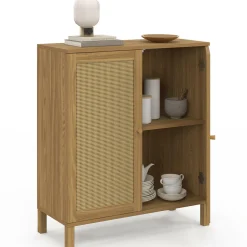 Buffet d'appoint vintage 70 cm 2 portes effet cannage*IDMarket Clearance