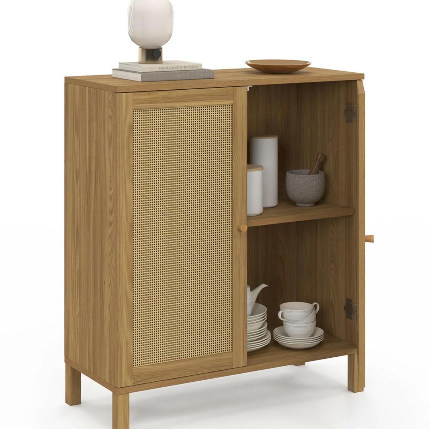 Buffet d'appoint vintage 70 cm 2 portes effet cannage*IDMarket Clearance