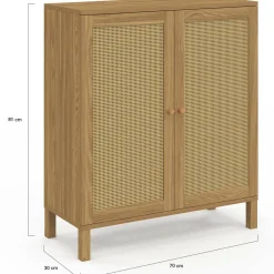 Buffet d'appoint vintage 70 cm 2 portes effet cannage*IDMarket Clearance