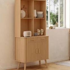 Buffet de cuisine 80 CM 2 portes + tiroir effet lattes tasseau de bois*IDMarket Outlet