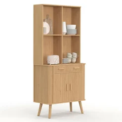 Buffet de cuisine 80 CM 2 portes + tiroir effet lattes tasseau de bois*IDMarket Outlet