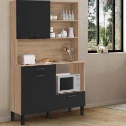 Buffet de cuisine 3 portes + 1 tiroir façon hêtre et noir 120cm*IDMarket Discount