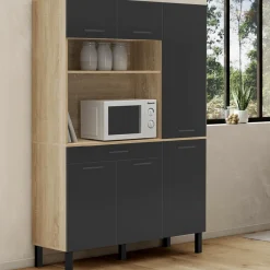 Buffet de cuisine avec rangement 120 cm façon hêtre et noir*IDMarket Hot
