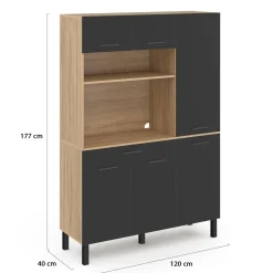 Buffet de cuisine avec rangement 120 cm façon hêtre et noir*IDMarket Hot