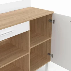 Buffet de cuisine bas 100 cm bois façon hêtre et blanc plan de travail H.83 cm*IDMarket Best
