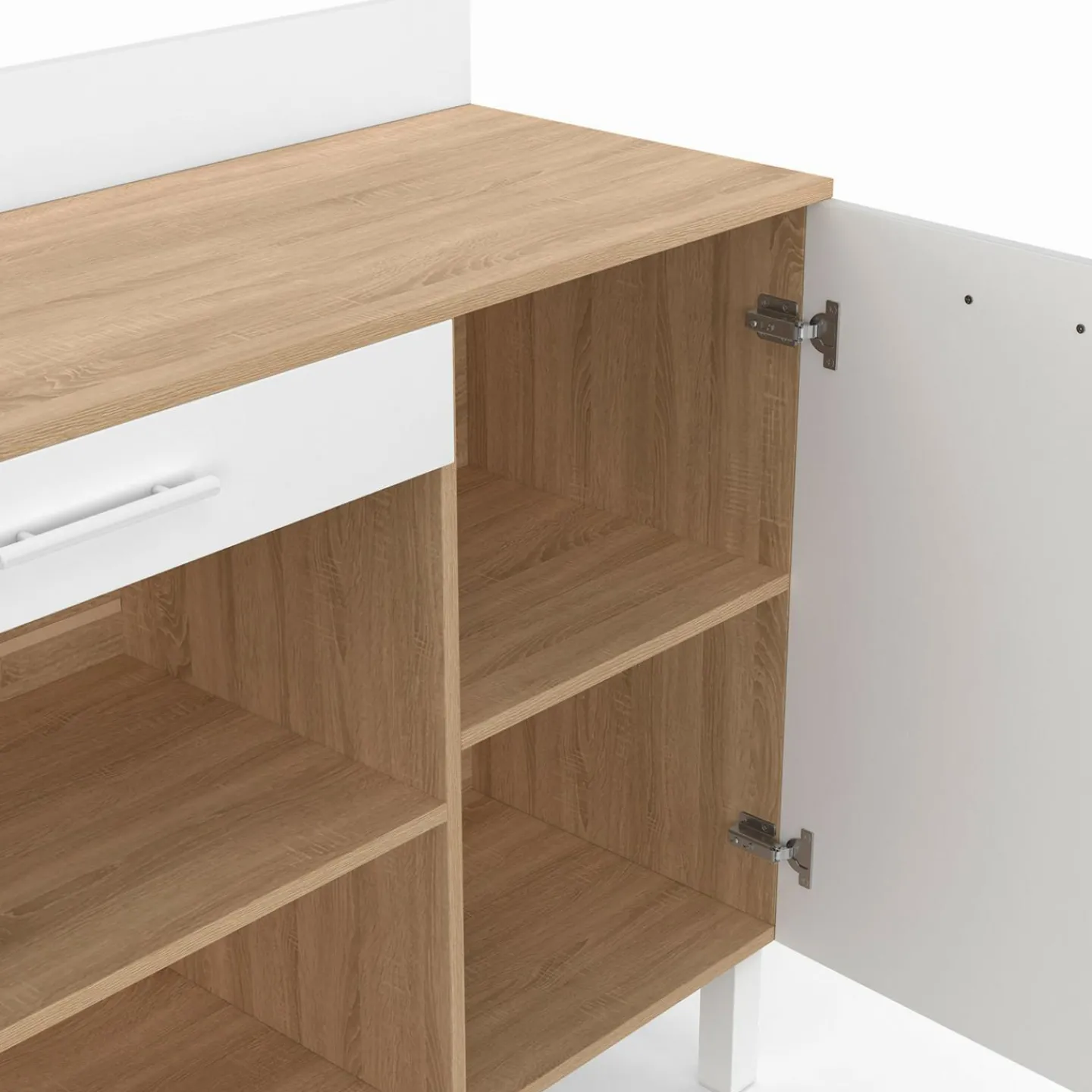 Buffet de cuisine bas 100 cm bois façon hêtre et blanc plan de travail H.83 cm*IDMarket Best