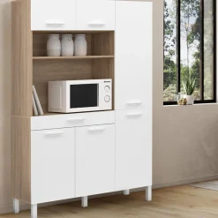 Buffet de cuisine blanc et façon hêtre avec 6 portes + tiroir*IDMarket Clearance