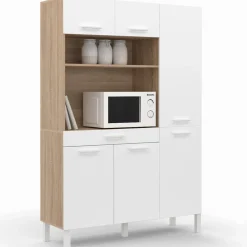 Buffet de cuisine blanc et façon hêtre avec 6 portes + tiroir*IDMarket Clearance