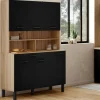 Buffet de cuisine noir et bois 120 cm*IDMarket Discount
