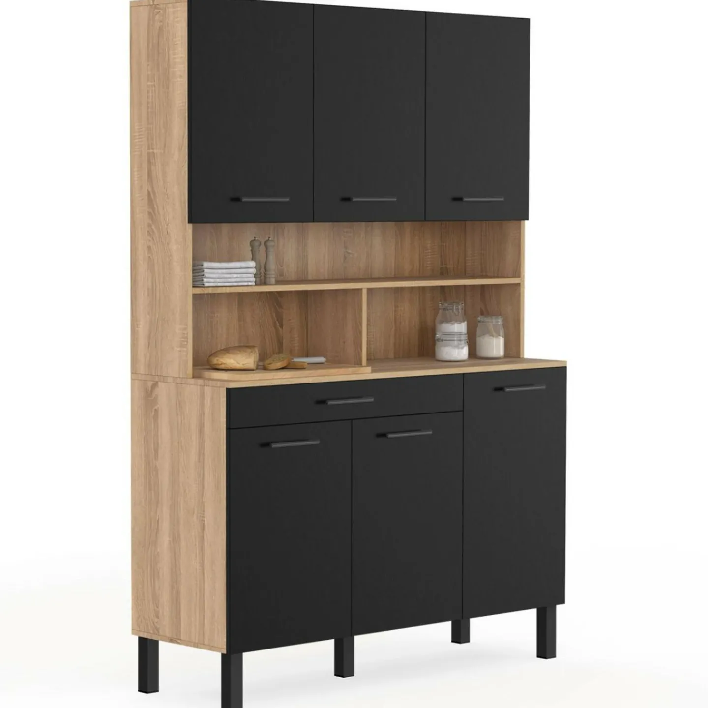 Buffet de cuisine noir et bois 120 cm*IDMarket Discount