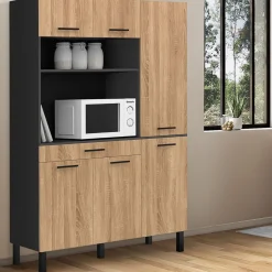 Buffet de cuisine noir et façon hêtre avec 6 portes + tiroir*IDMarket Hot