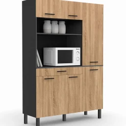 Buffet de cuisine noir et façon hêtre avec 6 portes + tiroir*IDMarket Hot