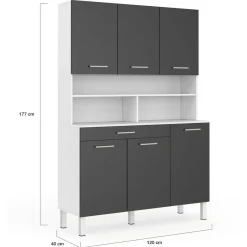 Buffet de cuisine vaisselier gris et blanc 120 cm*IDMarket Online