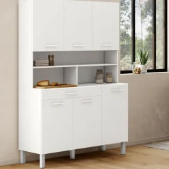 Buffet de cuisine vaisselier blanc brillant 120 cm*IDMarket Outlet