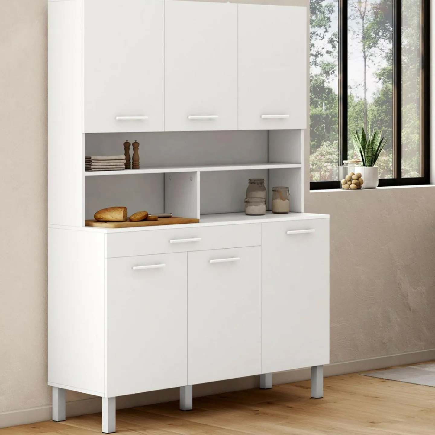 Buffet de cuisine vaisselier blanc brillant 120 cm*IDMarket Outlet