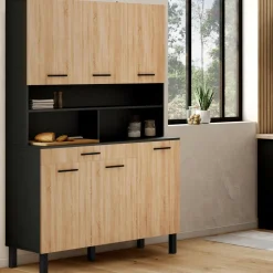 Buffet de cuisine vaisselier noir et bois façon hêtre 120 cm*IDMarket Outlet