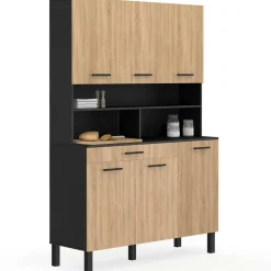 Buffet de cuisine vaisselier noir et bois façon hêtre 120 cm*IDMarket Outlet