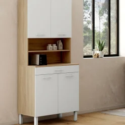 Buffet de cuisine vaisselier blanc et bois façon hêtre 80 cm*IDMarket Sale