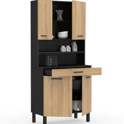 Buffet de cuisine vaisselier noir et bois façon hêtre 80 cm*IDMarket Outlet