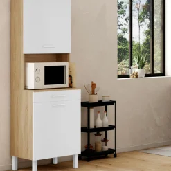 Buffet de cuisine vaisselier blanc et bois façon hêtre 60 cm*IDMarket New