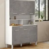 Buffet de cuisine vaisselier effet béton et blanc 120 cm*IDMarket New
