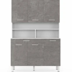 Buffet de cuisine vaisselier effet béton et blanc 120 cm*IDMarket New