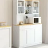 Buffet de cuisine vitré 120 cm 5 portes + 1 tiroir blanc et plateau façon hêtre*IDMarket Outlet